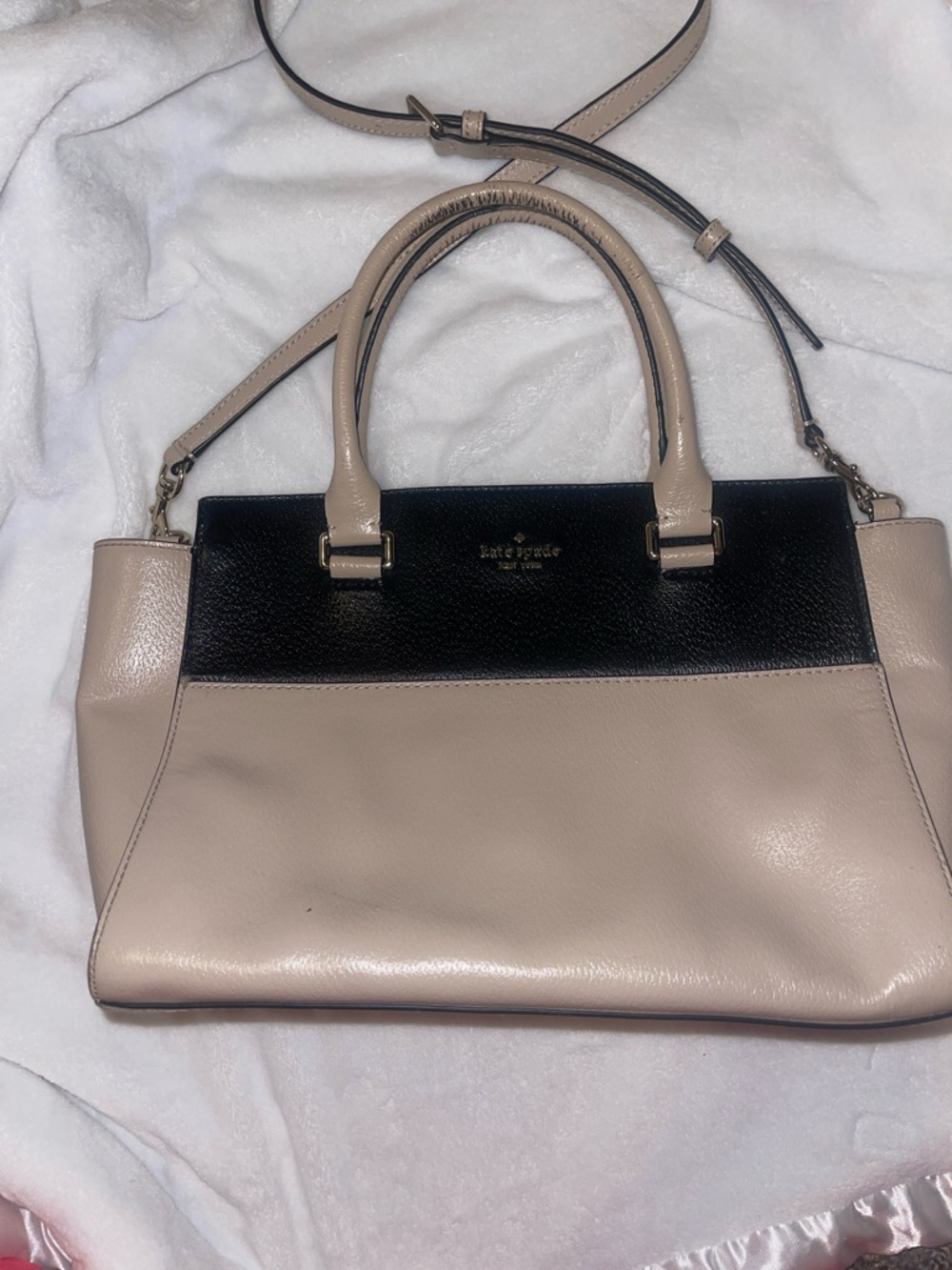 kate spade Two-Tone Black and Beige Leather Satchel with Strap